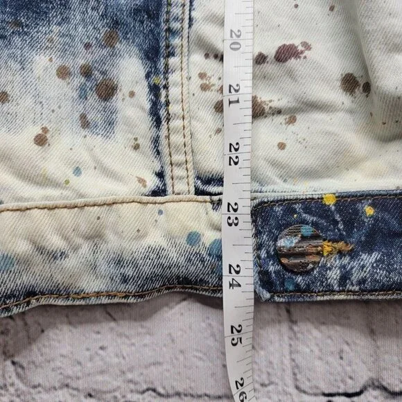 FRWD Denim Blue White Splattered Paint Jean Jacket Size M